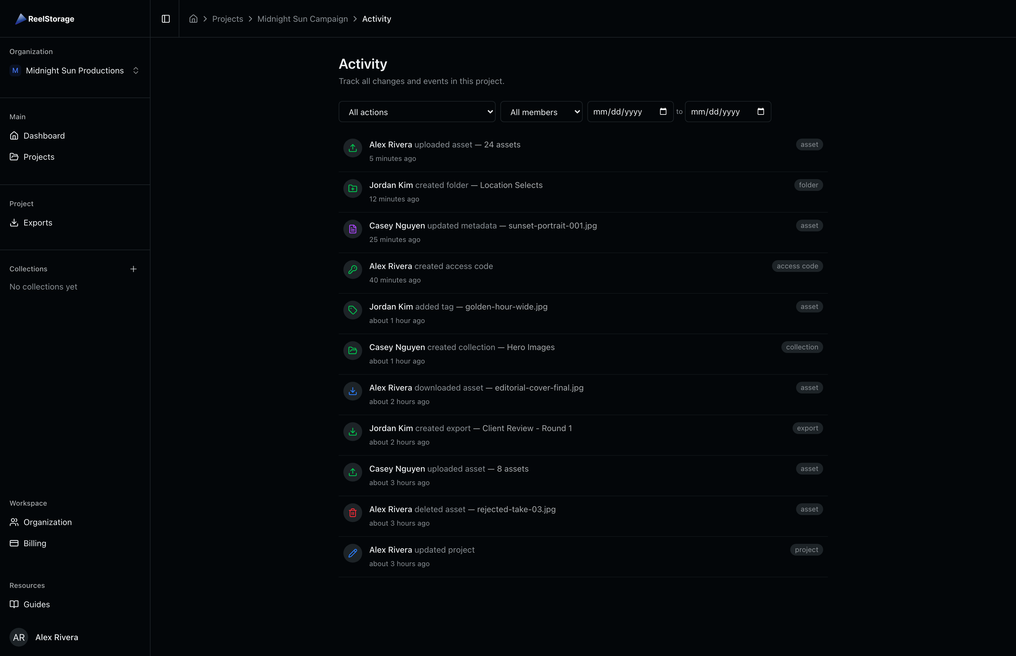 Viewing the Activity Log | ReelStorage
